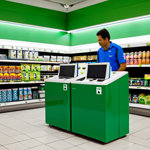 Recycling Collection Point**

"A brightly lit, organized recycling collection point in a modern Brazilian supermarket, fully clothed shoppers responsibly depositing batteries and small electronics into designated bins, safe for work, appropriate content, fully clothed, professional, perfect anatomy, natural proportions, showcasing responsible environmental practices, family-friendly, high quality photography."

**