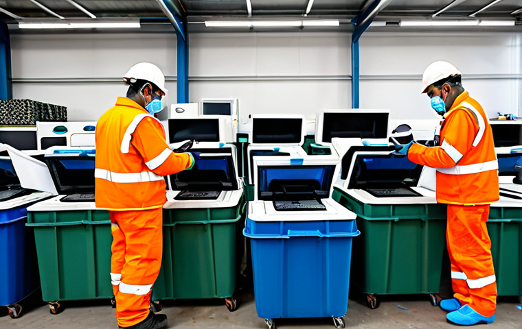 **
"A modern e-waste recycling facility in Portugal, featuring workers in appropriate safety gear sorting discarded electronics, fully clothed, including computers and smartphones. Background shows organized bins and recycling machinery. The scene emphasizes environmental responsibility and job creation. Safe for work, appropriate content, professional, family-friendly, perfect anatomy, correct proportions, natural pose, well-formed hands, proper finger count, natural body proportions, high quality."
**
