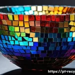 사용하지 않는 CD 재사용 - **"A close-up shot of a beautifully crafted vase adorned with a vibrant mosaic made from discarded C...