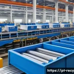 비닐류 재활용 가능 여부 - A detailed, realistic scene of a modern recycling facility specializing in vinyl materials, showing ...