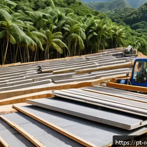 Home 28 친환경 건축 소재 소개 - A modern sustainable construction site in Brazil featuring workers installing recycled concrete made...